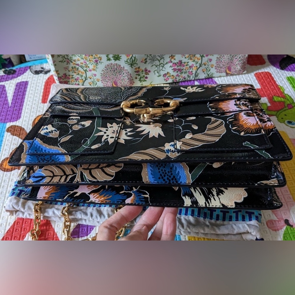 Tory Burch Black Floral Bag with Gold Chain - Picture 7 of 13